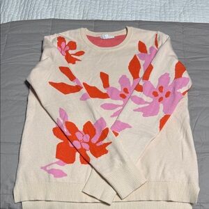 THML Cream Sweater with Pink and Orange Floral Design